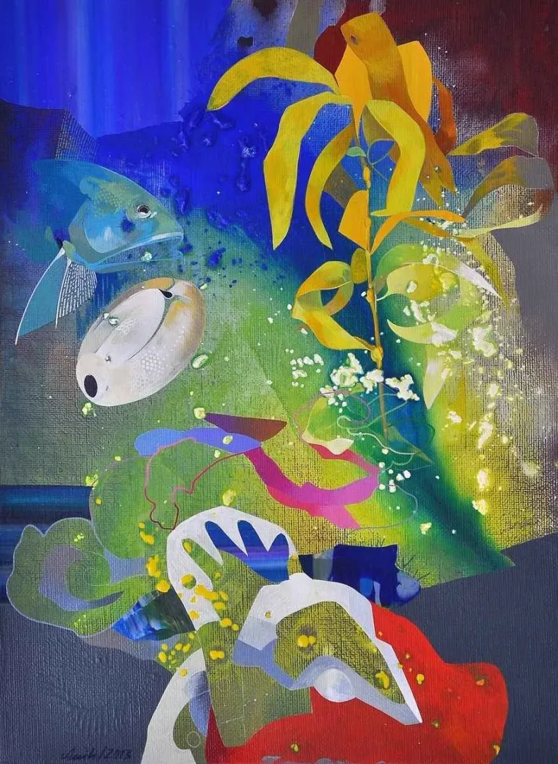 "isimsiz" eseri SEMİH KAPLAN tarafından 2013 yılında 61x46 cm ölçülerinde Tuval üzeri akrilik boya tekniği ile yapılmıştır.