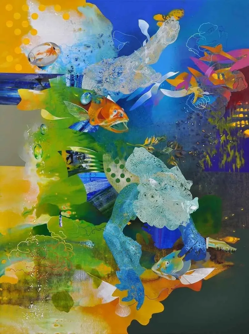 "isimsiz" eseri SEMİH KAPLAN tarafından 2013 yılında 160x120 cm ölçülerinde Tuval üzeri akrilik boya tekniği ile yapılmıştır.