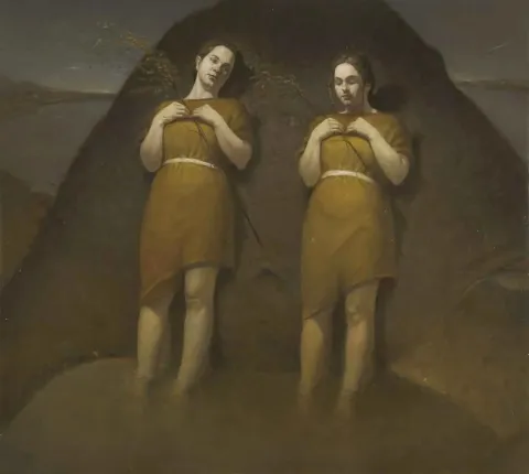 SERTAP YEĞİN — “Ayakları Suda İki Kız”, 2013 "Ayakları Suda İki Kız" eseri SERTAP YEĞİN tarafından 2013 yılında 180x200 cm ölçülerinde Tuval üzeri yağlı boya tekniği ile yapılmıştır.