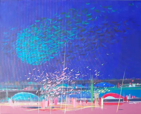 "isimsiz" eseri TAMER BİLGİÇ tarafından 2013 yılında 80x100 cm ölçülerinde Tuval üzeri akrilik boya tekniği ile yapılmıştır.