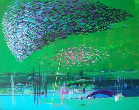 "isimsiz" eseri TAMER BİLGİÇ tarafından 2013 yılında 80x100 cm ölçülerinde Tuval üzeri akrilik boya tekniği ile yapılmıştır.