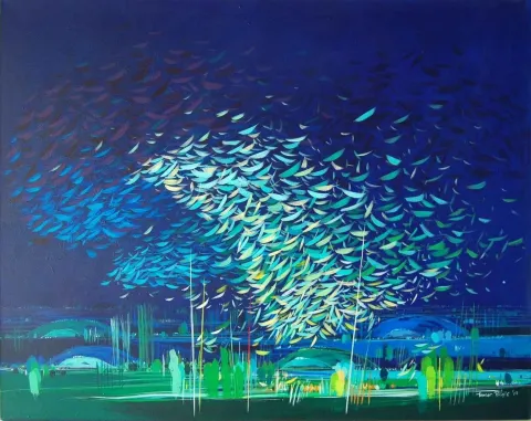 "isimsiz" eseri TAMER BİLGİÇ tarafından 2013 yılında 80x100 cm ölçülerinde Tuval üzeri akrilik boya tekniği ile yapılmıştır.