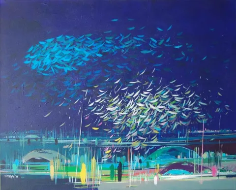 "isimsiz" eseri TAMER BİLGİÇ tarafından 2013 yılında 80x100 cm ölçülerinde Tuval üzeri akrilik boya tekniği ile yapılmıştır.