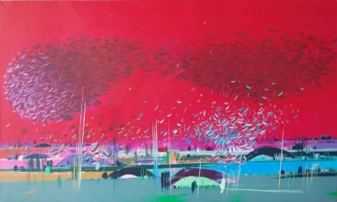 "isimsiz" eseri TAMER BİLGİÇ tarafından 2013 yılında 90x150 cm ölçülerinde Tuval üzeri akrilik boya tekniği ile yapılmıştır.