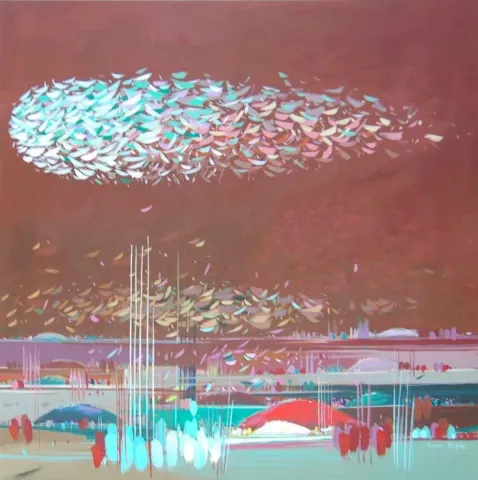 "isimsiz" eseri TAMER BİLGİÇ tarafından 2013 yılında 70x70 cm ölçülerinde Tuval üzeri akrilik boya tekniği ile yapılmıştır.