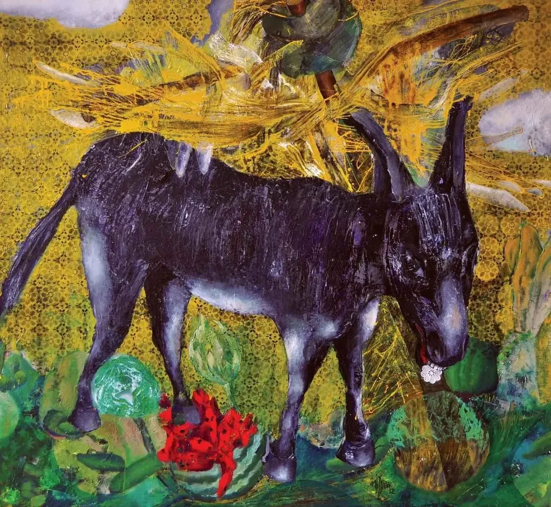 yakınlaştır "Bildiğin Eşek" eseri ÜMİT YİĞİT tarafından 2012 yılında 120x110 cm ölçülerinde Tuval üzeri yağlı boya tekniği ile yapılmıştır.
