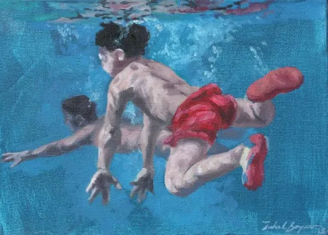 "Yarış" eseri ZUHAL BAYSAR tarafından 2013 yılında 25x35 cm ölçülerinde Tuval üzeri yağlı boya tekniği ile yapılmıştır.