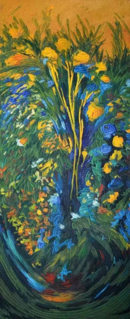 yakınlaştır "Benim Çiçeklerim" eseri AHMET YEŞİL tarafından 2013 yılında 200x80 cm ölçülerinde Tuval üzeri yağlı boya tekniği ile yapılmıştır.