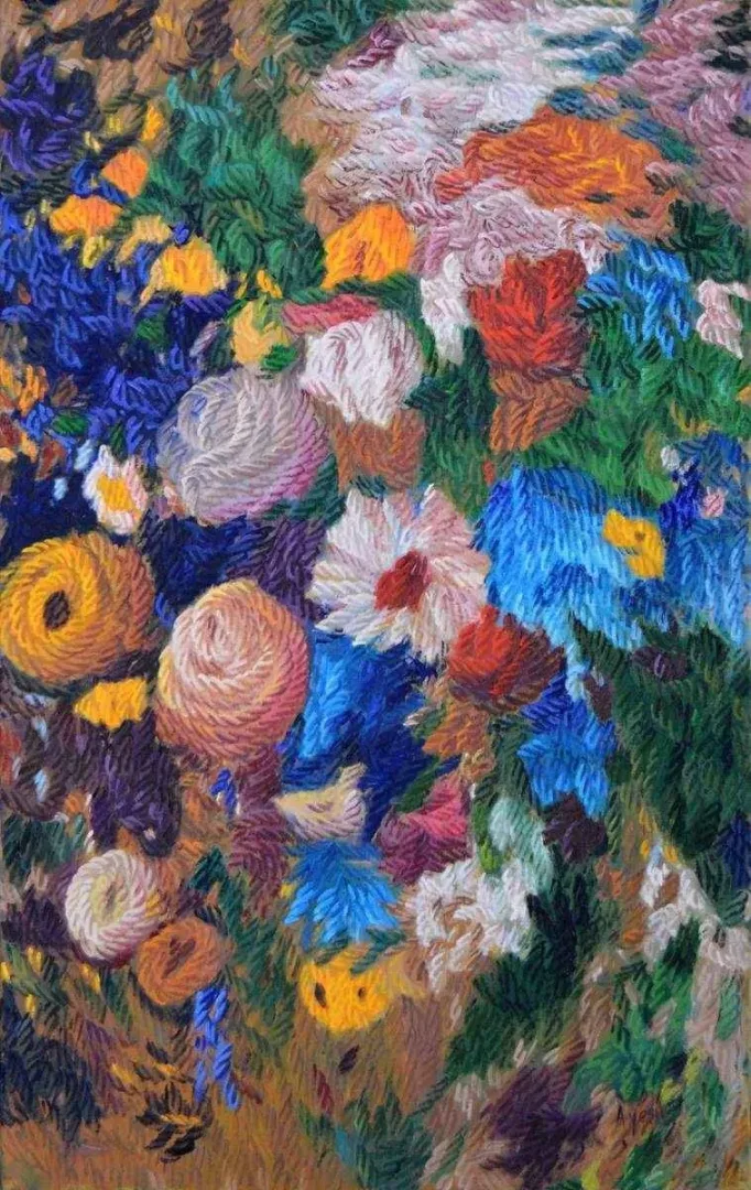yakınlaştır "Benim Çiçeklerim" eseri AHMET YEŞİL tarafından 2014 yılında 80x50 cm ölçülerinde Tuval üzeri yağlı boya tekniği ile yapılmıştır.