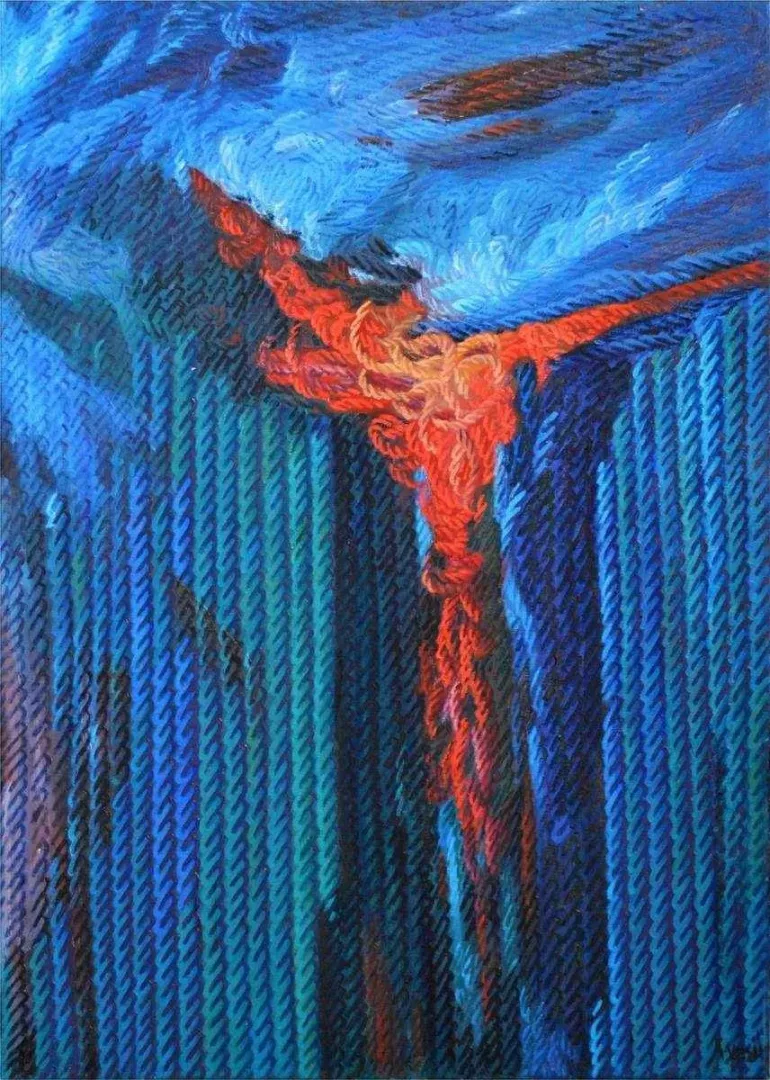 yakınlaştır "Mavi Üzerine Notlar" eseri AHMET YEŞİL tarafından 2012 yılında 81x65 cm ölçülerinde Tuval üzeri yağlı boya tekniği ile yapılmıştır.