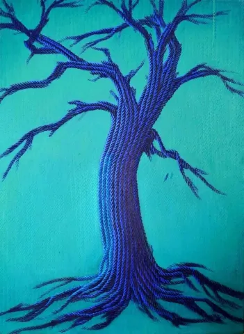 "Mavi Ağacın Öyküsü" eseri AHMET YEŞİL tarafından 2013 yılında 150x100 cm ölçülerinde Tuval üzeri yağlı boya tekniği ile yapılmıştır.