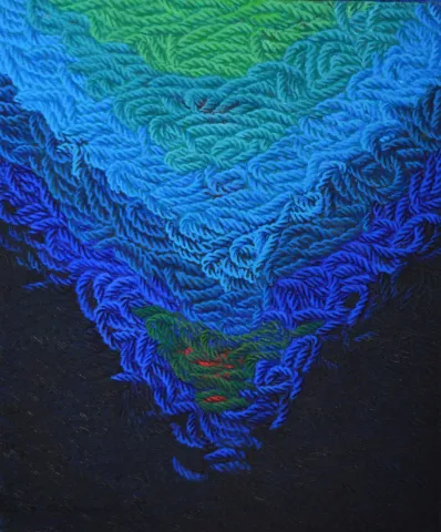 "Mavi Üzerine Notlar" eseri AHMET YEŞİL tarafından 2013 yılında 75x65 cm ölçülerinde Tuval üzeri yağlı boya tekniği ile yapılmıştır.