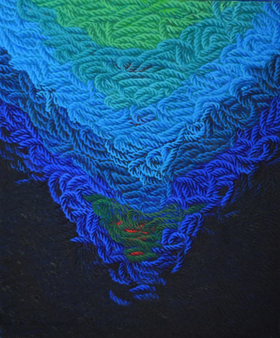 "Mavi Üzerine Notlar" eseri AHMET YEŞİL tarafından 2013 yılında 75x65 cm ölçülerinde Tuval üzeri yağlı boya tekniği ile yapılmıştır.