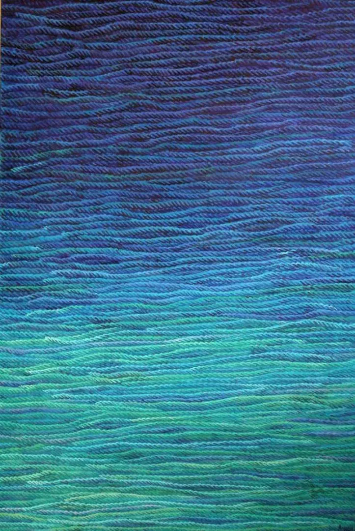 "Mavi Üzerine Notlar" eseri AHMET YEŞİL tarafından 2014 yılında 150x90 cm ölçülerinde Tuval üzeri yağlı boya tekniği ile yapılmıştır.