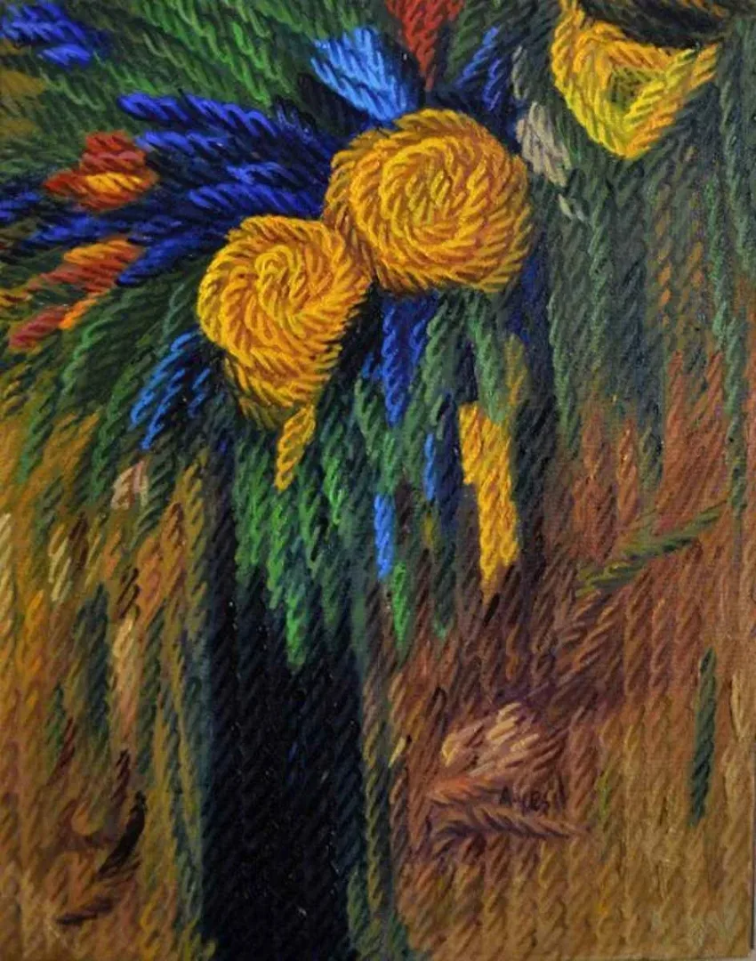 yakınlaştır "Benim Çiçeklerim" eseri AHMET YEŞİL tarafından 2005 yılında 41x33 cm ölçülerinde Tuval üzeri yağlı boya tekniği ile yapılmıştır.
