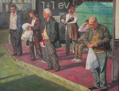 "Durak" eseri ÖMER EKEN tarafından 2014 yılında 80x100 cm ölçülerinde Tuval üzeri yağlı boya tekniği ile yapılmıştır.