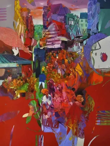 "Cafe" eseri HAKAN ESMER tarafından 2014 yılında 200x150 cm ölçülerinde Tuval üzeri yağlı boya tekniği ile yapılmıştır.