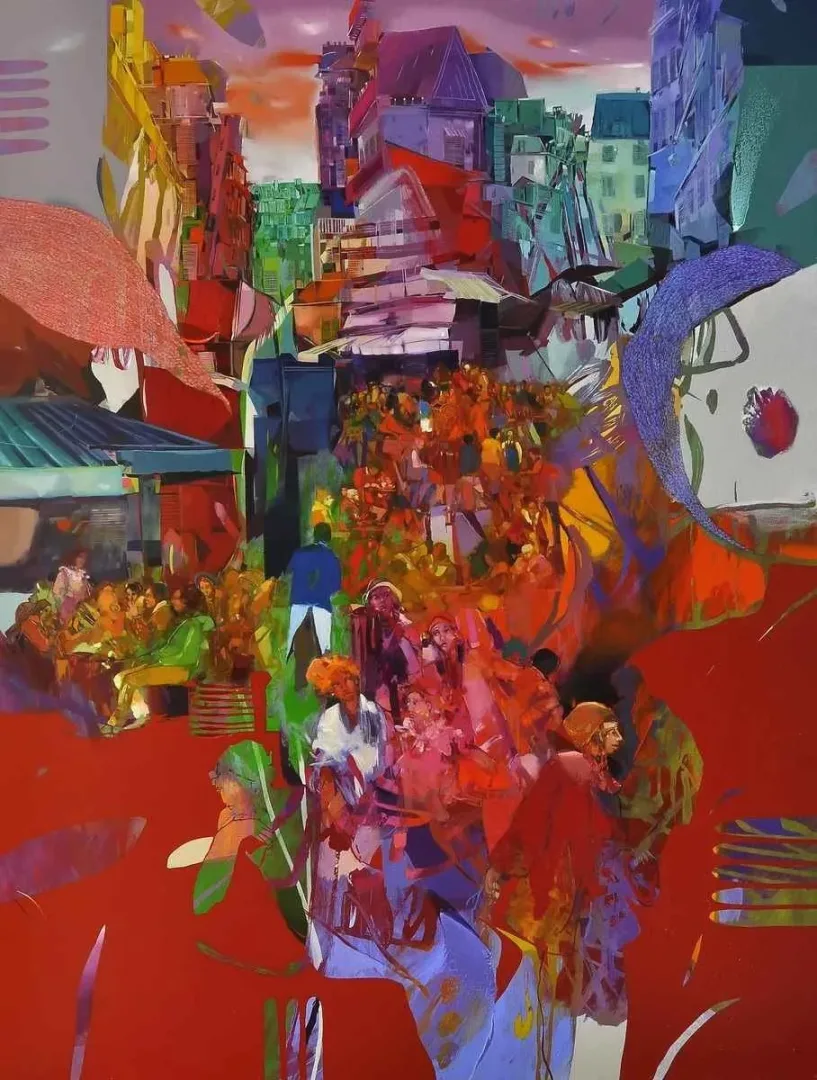 "Cafe" eseri HAKAN ESMER tarafından 2014 yılında 200x150 cm ölçülerinde Tuval üzeri yağlı boya tekniği ile yapılmıştır.