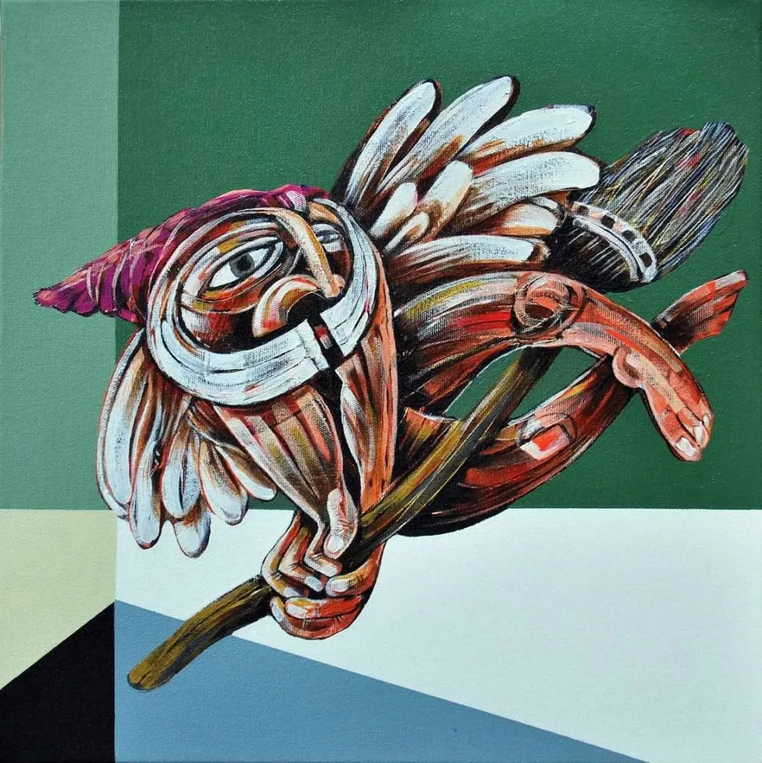 "isimsiz" eseri ERHAN LANPİR tarafından 2014 yılında 40x40 cm ölçülerinde Tuval üzeri akrilik boya tekniği ile yapılmıştır.