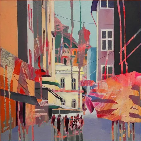 "isimsiz" eseri MEVLÜT AKAR tarafından 2014 yılında 40x40 cm ölçülerinde Tuval üzeri akrilik boya tekniği ile yapılmıştır.