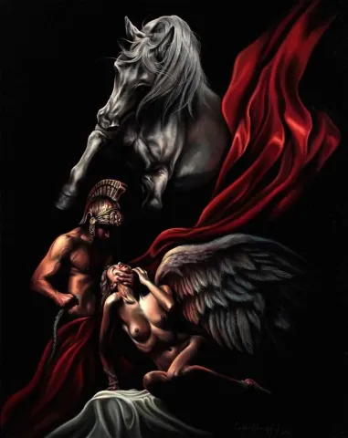 "Tutku" eseri BEHZAT FEYZULLAH tarafından 2014 yılında 92x73 cm ölçülerinde Tuval üzeri yağlı boya tekniği ile yapılmıştır.