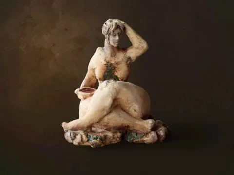 "isimsiz" eseri AZİMET KARAMAN tarafından 2014 yılında 24x20x19 cm ölçülerinde Pişmiş Toprak tekniği ile yapılmıştır.