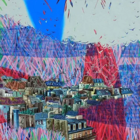 "isimsiz" eseri BAKİ BODUR tarafından 2014 yılında 70x70 cm ölçülerinde Tuval üzeri akrilik ve yağlı boya tekniği ile yapılmıştır.