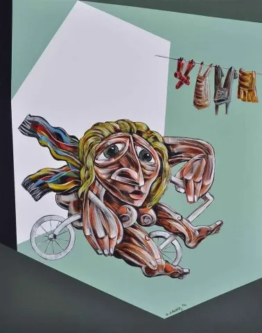 ERHAN LANPİR — “Atkılı Figür”, 2014 "Atkılı Figür" eseri ERHAN LANPİR tarafından 2014 yılında 73x92 cm ölçülerinde Tuval üzeri akrilik boya tekniği ile yapılmıştır.