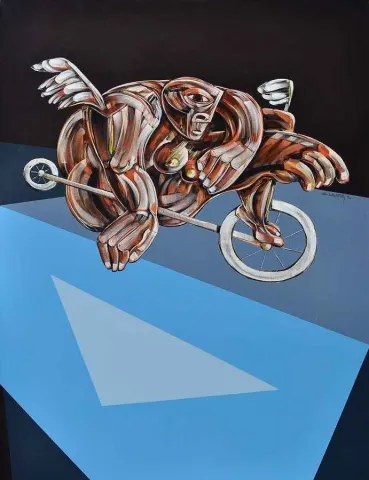 ERHAN LANPİR — “Bisikletli”, 2014 "Bisikletli" eseri ERHAN LANPİR tarafından 2014 yılında 89x116 cm ölçülerinde Tuval üzeri akrilik boya tekniği ile yapılmıştır.