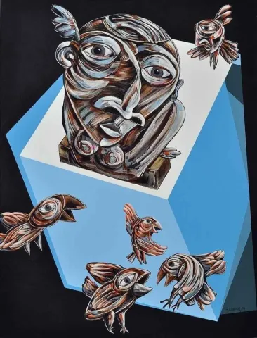 ERHAN LANPİR — “Büst”, 2014 "Büst" eseri ERHAN LANPİR tarafından 2014 yılında 89x116 cm ölçülerinde Tuval üzeri akrilik boya tekniği ile yapılmıştır.