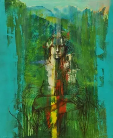 CEYHUN YAMAN — “Almah(al-maw)”, 2014 "Almah(al-maw)" eseri CEYHUN YAMAN tarafından 2014 yılında 140x116 cm ölçülerinde Tuval üzeri akrilik boya tekniği ile yapılmıştır.