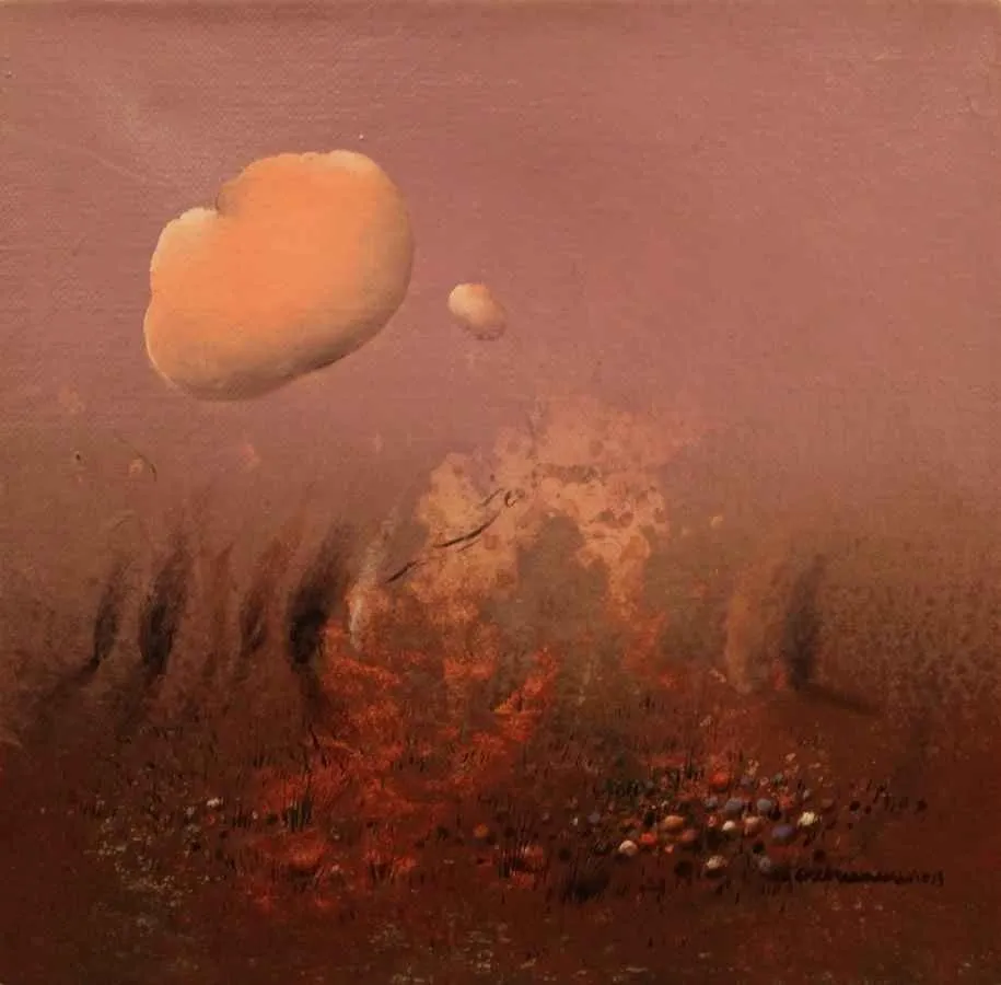 "isimsiz" eseri EKREM KAHRAMAN tarafından 2014 yılında 23x23 cm ölçülerinde Tuval üzeri yağlı boya tekniği ile yapılmıştır.