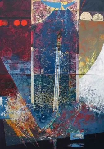 "isimsiz" eseri ENGİN KORKMAZ tarafından 2013 yılında 156x78 cm ölçülerinde Tuval üzeri akrilik boya tekniği ile yapılmıştır.
