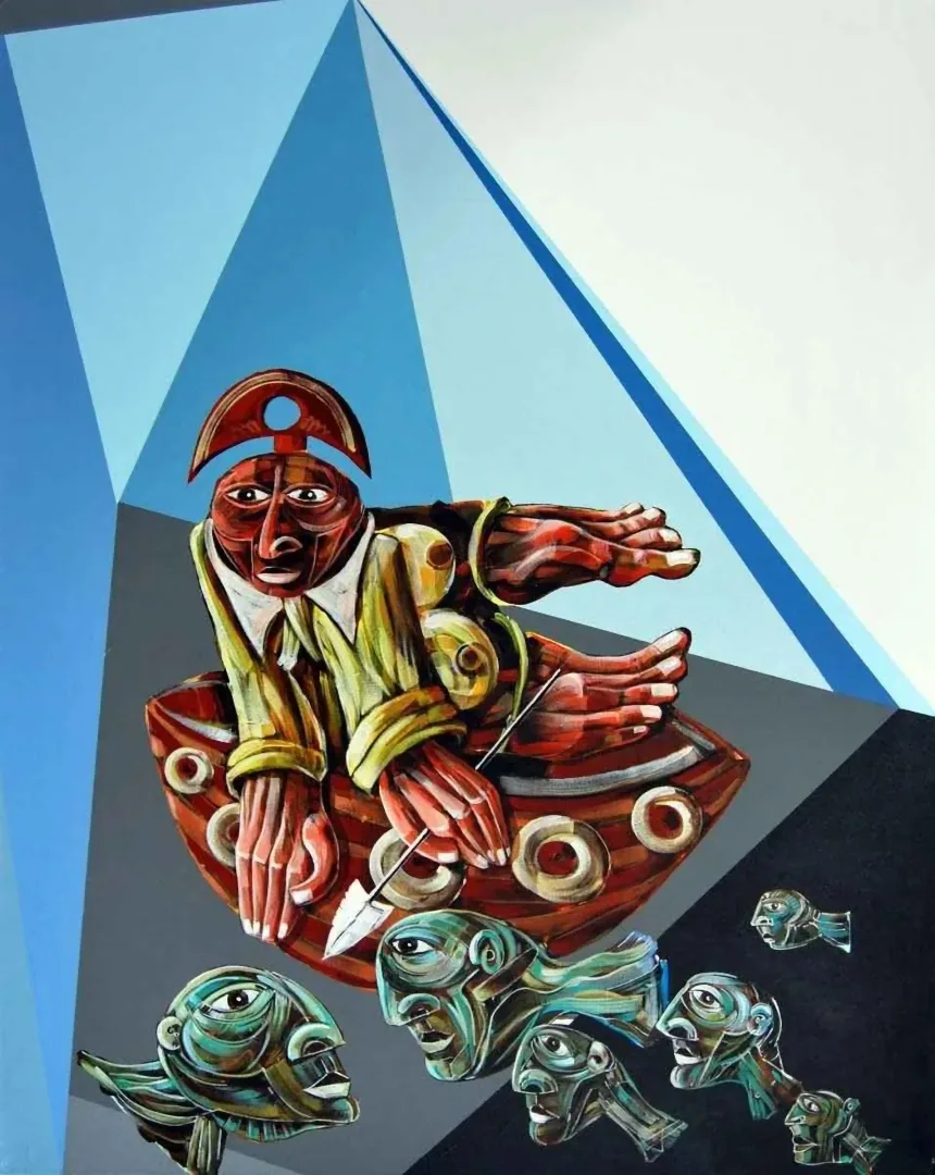 "Balıkçı" eseri ERHAN LANPİR tarafından 2014 yılında 93x72 cm ölçülerinde Tuval üzeri akrilik boya tekniği ile yapılmıştır.