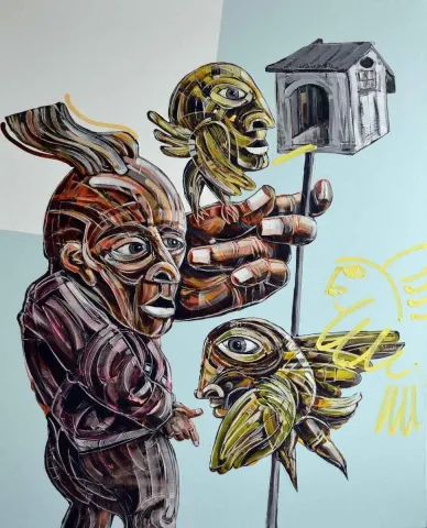 ERHAN LANPİR — “Beslenme Saati”, 2014 "Beslenme Saati" eseri ERHAN LANPİR tarafından 2014 yılında 93x72 cm ölçülerinde Tuval üzeri akrilik boya tekniği ile yapılmıştır.