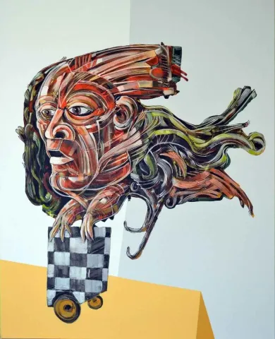 ERHAN LANPİR — “Hayalet Sürücü”, 2014 "Hayalet Sürücü" eseri ERHAN LANPİR tarafından 2014 yılında 93x72 cm ölçülerinde Tuval üzeri akrilik boya tekniği ile yapılmıştır.