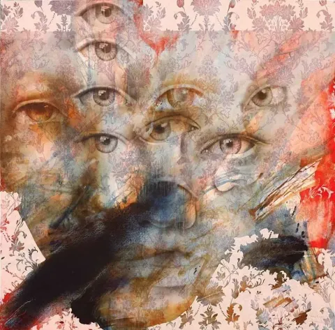 "Zaman" eseri GÜLVELİ KAYA tarafından 2013 yılında 150x150 cm ölçülerinde Desenli tuval üzeri akrilik ve yağlı boya tekniği ile yapılmıştır.