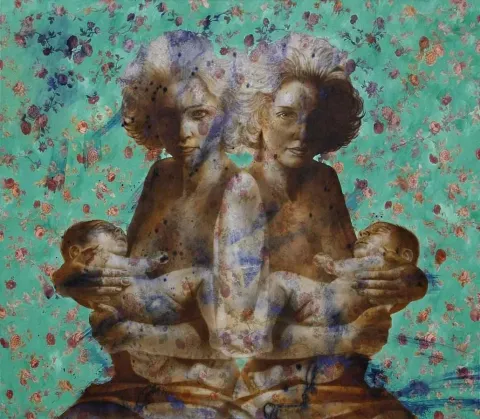 "Hayat" eseri GÜLVELİ KAYA tarafından 2013 yılında 150x170 cm ölçülerinde Desenli tuval üzeri akrilik ve yağlı boya tekniği ile yapılmıştır.