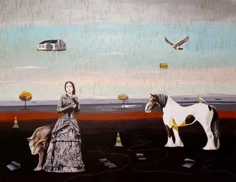 HAKAN ADA — “Düş 2”, 2014 "Düş 2" eseri HAKAN ADA tarafından 2014 yılında 116x144 cm ölçülerinde Tuval üzeri akrilik boya tekniği ile yapılmıştır.