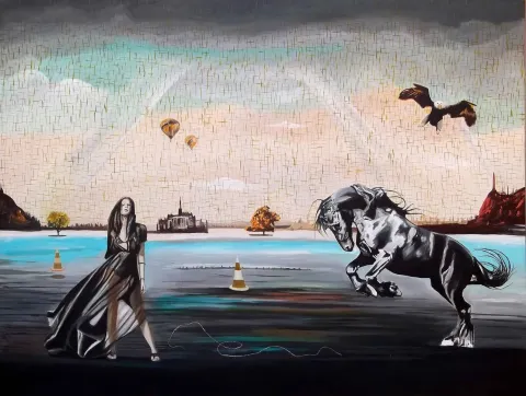 HAKAN ADA — “Düş 3”, 2013 "Düş 3" eseri HAKAN ADA tarafından 2013 yılında 150x190 cm ölçülerinde Tuval üzeri akrilik boya tekniği ile yapılmıştır.