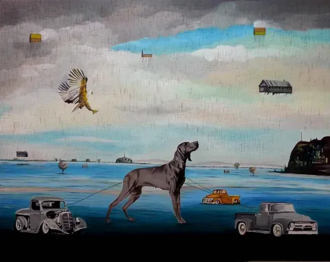 HAKAN ADA — “Düş 5”, 2014 "Düş 5" eseri HAKAN ADA tarafından 2014 yılında 150x190 cm ölçülerinde Tuval üzeri akrilik boya tekniği ile yapılmıştır.