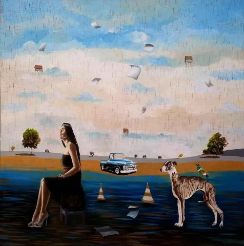 "Düş 7" eseri HAKAN ADA tarafından 2014 yılında 150x150 cm ölçülerinde Tuval üzeri akrilik boya tekniği ile yapılmıştır.