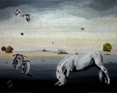 HAKAN ADA — “Düş 12”, 2014 "Düş 12" eseri HAKAN ADA tarafından 2014 yılında 150x190 cm ölçülerinde Tuval üzeri akrilik boya tekniği ile yapılmıştır.