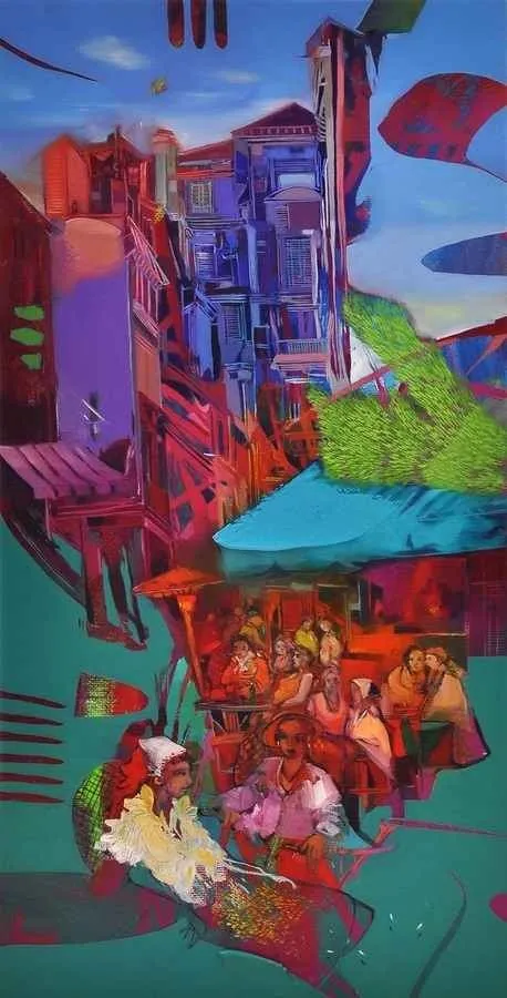 yakınlaştır "Cafeler" eseri HAKAN ESMER tarafından 2013 yılında 80x40 cm ölçülerinde Tuval üzeri yağlı boya tekniği ile yapılmıştır.