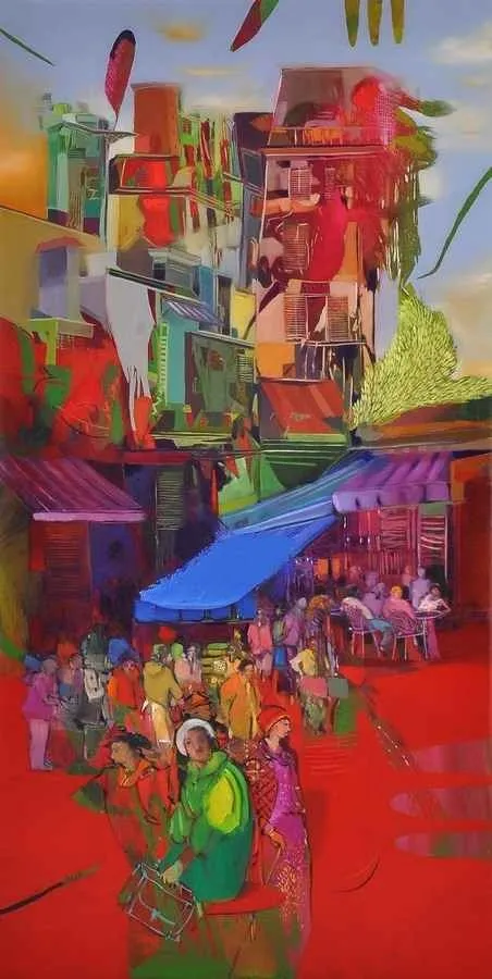 yakınlaştır "Cafeler" eseri HAKAN ESMER tarafından 2013 yılında 80x40 cm ölçülerinde Tuval üzeri yağlı boya tekniği ile yapılmıştır.