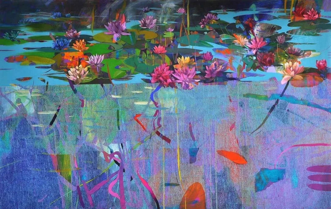 "Nilüferler" eseri HAKAN ESMER tarafından 2014 yılında 150x240 cm ölçülerinde Tuval üzeri yağlı boya tekniği ile yapılmıştır.