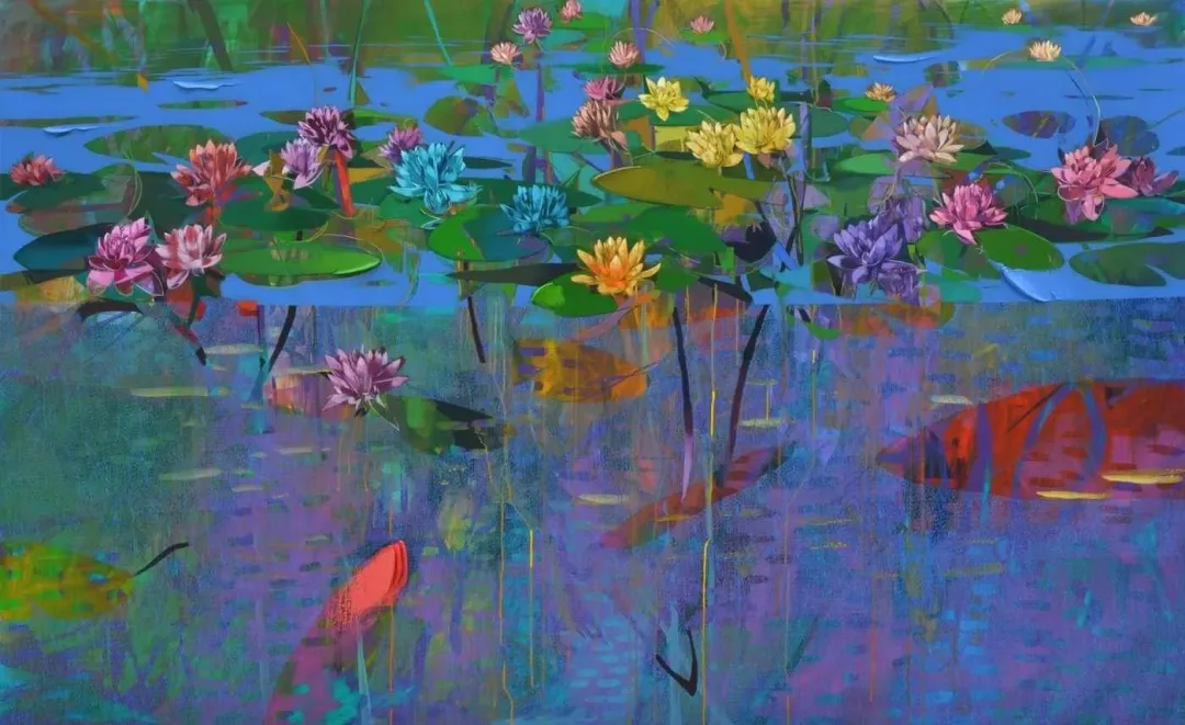 "Nilüferler" eseri HAKAN ESMER tarafından 2014 yılında 150x240 cm ölçülerinde Tuval üzeri yağlı boya tekniği ile yapılmıştır.