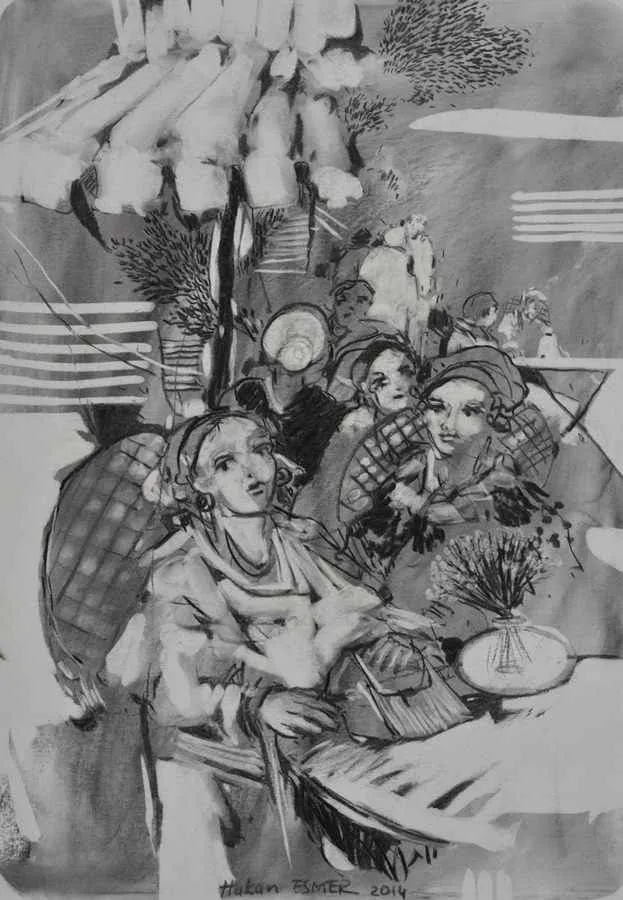 yakınlaştır "Cafe" eseri HAKAN ESMER tarafından 2014 yılında 40x32 cm ölçülerinde Kağıt üzeri desen tekniği ile yapılmıştır.