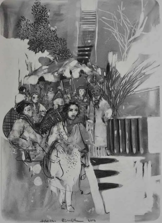 yakınlaştır "Cafe" eseri HAKAN ESMER tarafından 2014 yılında 40x32 cm ölçülerinde Kağıt üzeri desen tekniği ile yapılmıştır.