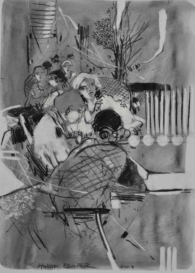 yakınlaştır "Cafe" eseri HAKAN ESMER tarafından 2014 yılında 40x32 cm ölçülerinde Kağıt üzeri desen tekniği ile yapılmıştır.